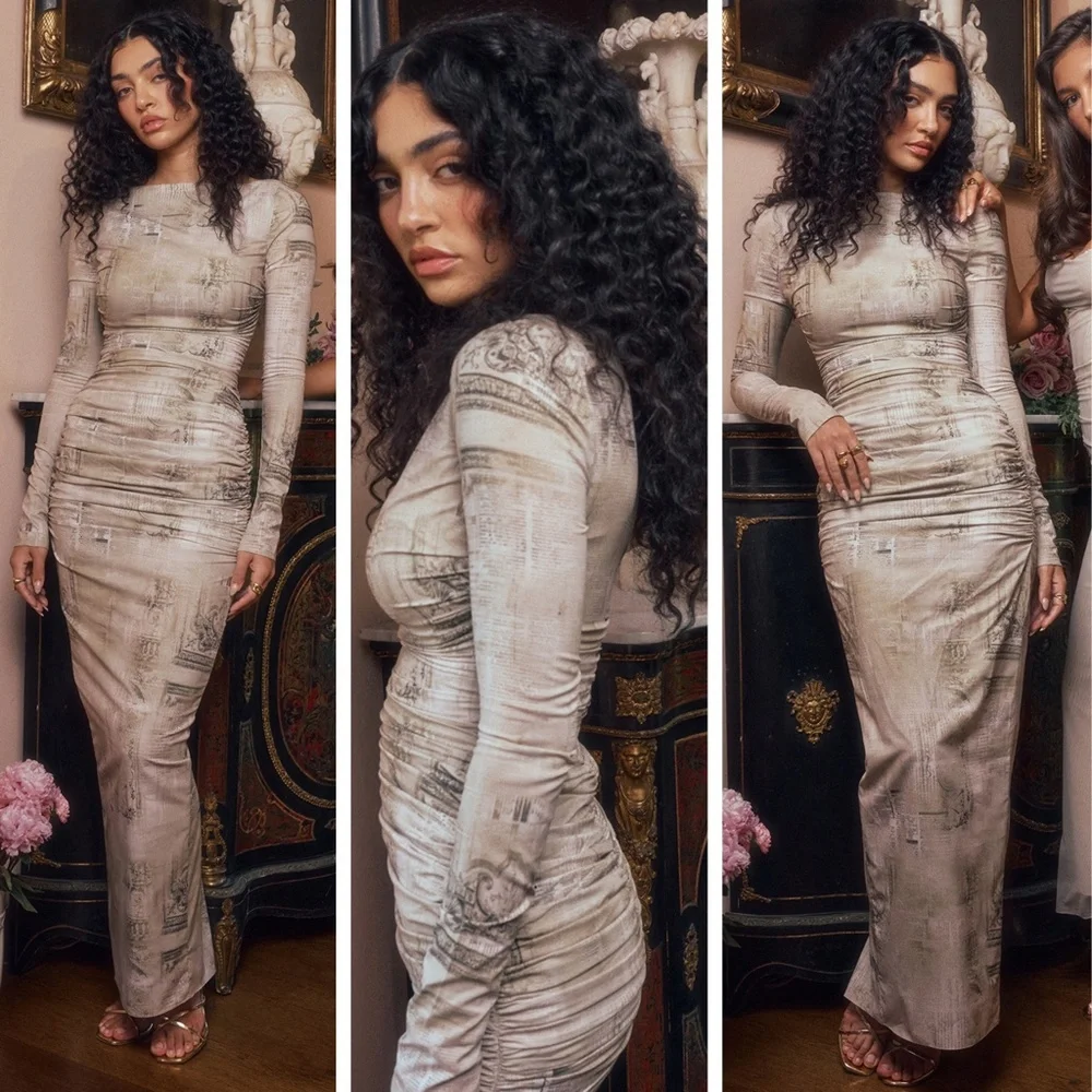 NEW House of CB Lanetta Pale Sage Print Maxi Dress XS